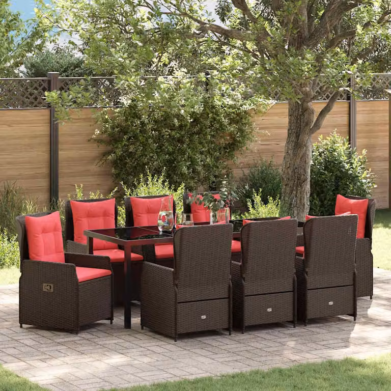 Maison Exclusive - Set da pranzo per esterno, 9 pezzi, color marrone, in rattan sintetico