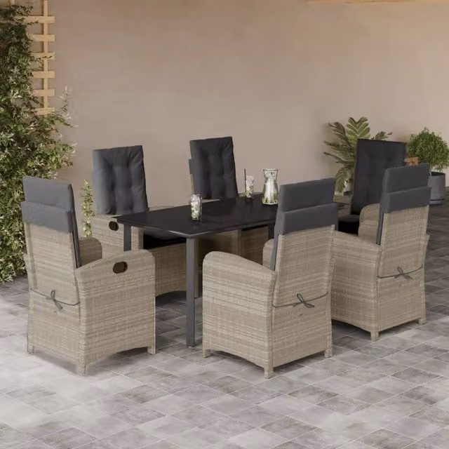 Set da Pranzo da Giardino 7 pz Cuscini Polyrattan Grigio Chiaro 3212425