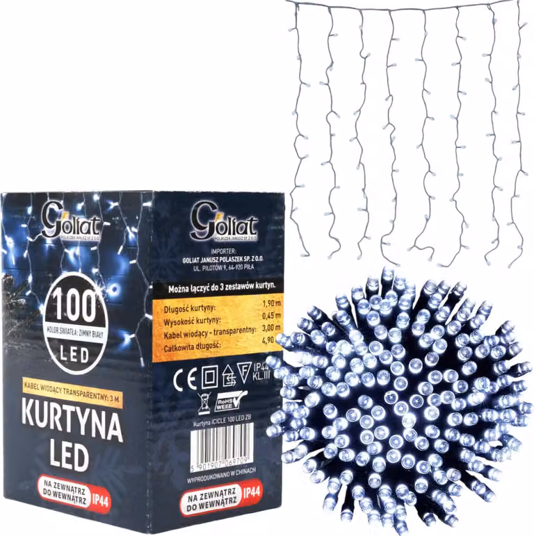 Tenda luminosa Ghiaccioli LED 100 LED, bianco freddo, 3 m, 6 W a risparmio energetico, alimentazione di rete