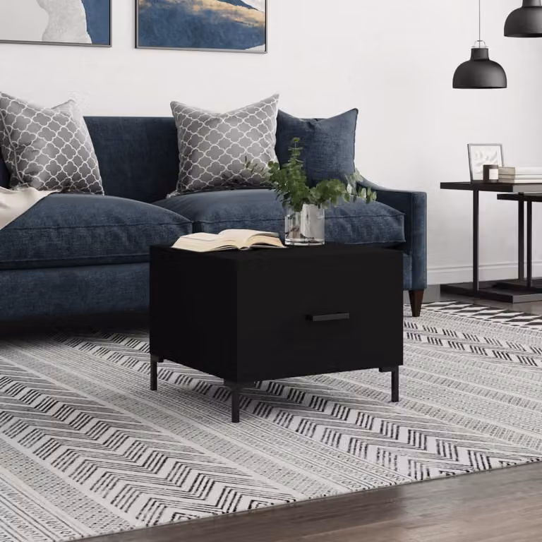 vidaXL Tavolino da Salotto Moderno Nero in Legno e Metallo L/P/H: 50 x 50 x 40 cm