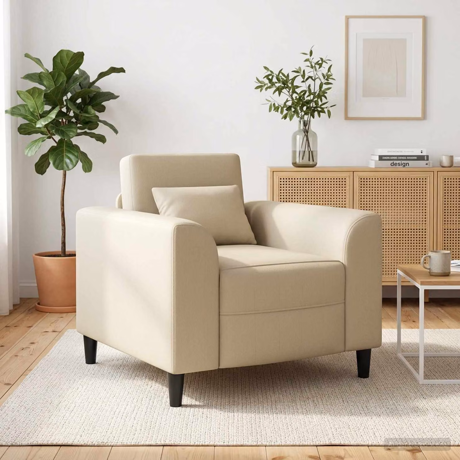 Poltrona moderna vidaXL in similpelle beige con braccioli per soggiorno e camera da letto