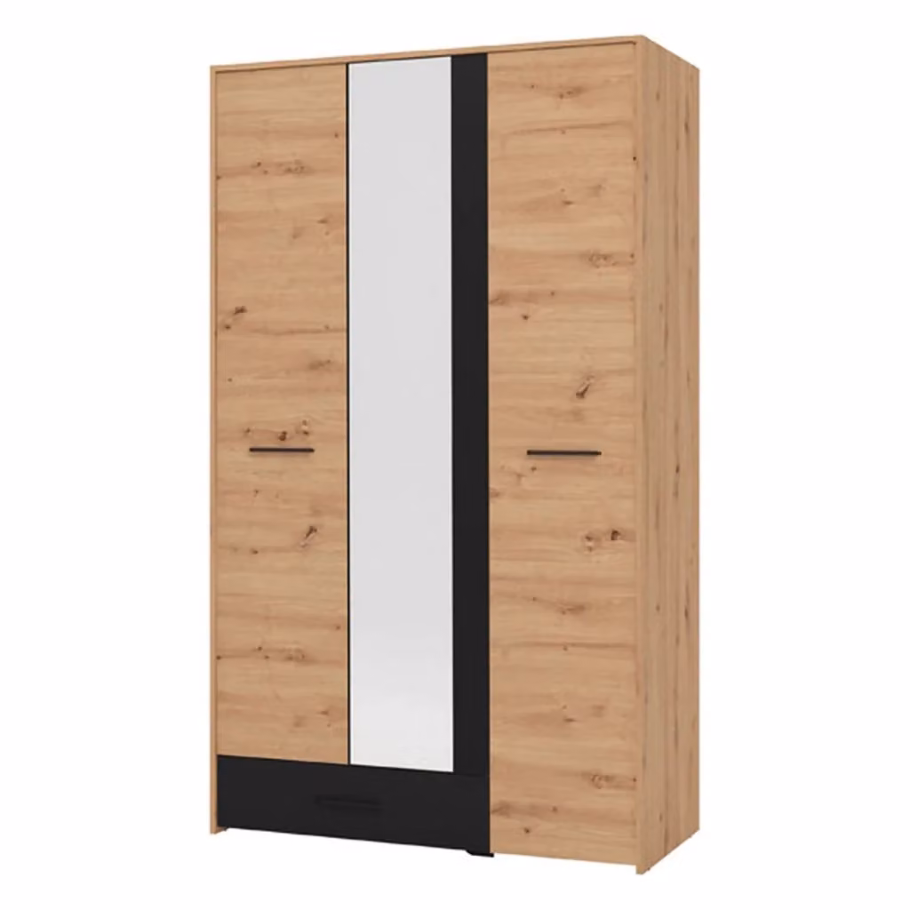 Armadio da camera da letto DMORA Lavagnoo con 3 ante, appendiabiti e ripiani interni, Marrone Rovere Nodi, L: 119 cm, P: 53 cm – 2