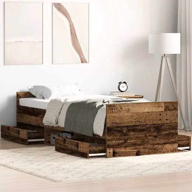 Struttura letto con cassetto vidaXL in legno effetto vecchio marrone L: 193 cm, P: 78 cm, H: 50 cm