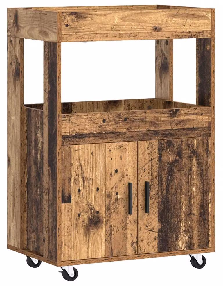 Carrello bar in legno di quercia, dimensioni 60 x 39,5 x 89 cm, realizzato in materiale composito di legno