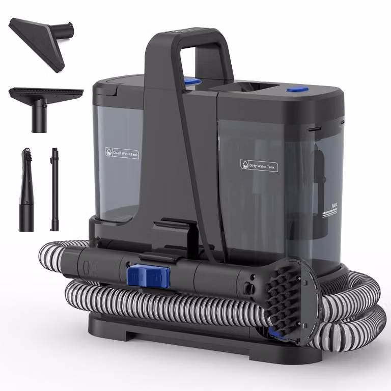 Lubluelu V9: Dispositivo per la pulizia dei tessuti con funzione di lavaggio e aspirazione, dotato di vapore, acqua calda a 60°C, potenza di aspirazione di 16500 Pa e potenza di 1250W. Ideale per la pulizia di divani, auto, tappeti, con funzione di autopu