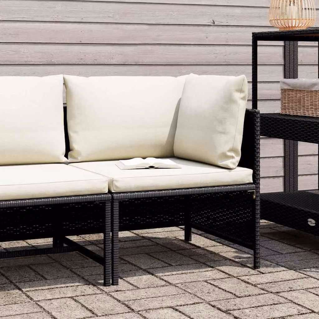 vidaXL Divano ad Angolo Modulare con Cuscini in Polyrattan Nero