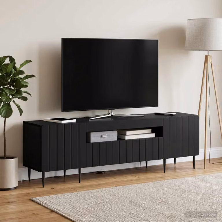 Mobile TV LED vidaXL ZWOLLE moderno in legno ingegnerizzato nero L 153 cm x P 35 cm x H 43 cm
