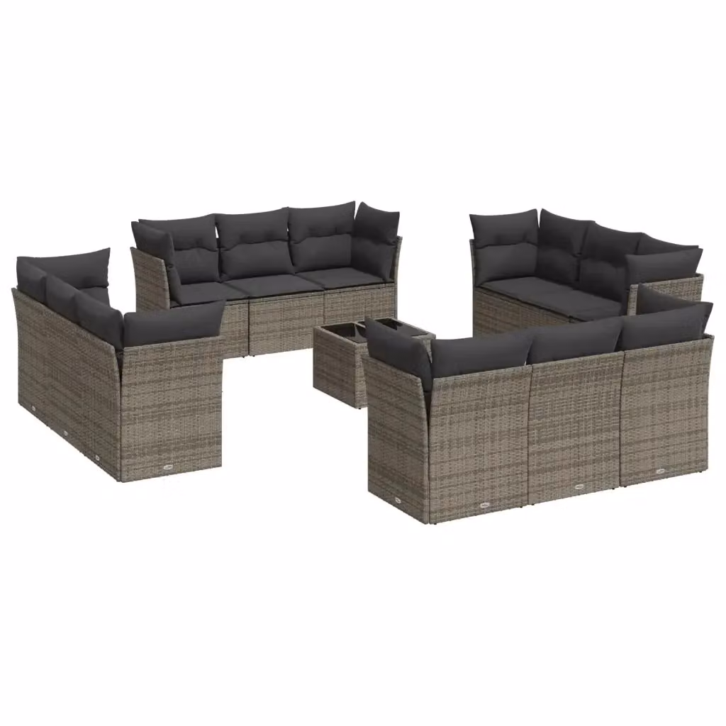 Set di divani da giardino VIDAXL in polyrattan grigio con cuscini, composizione a U da 13 pezzi – 2