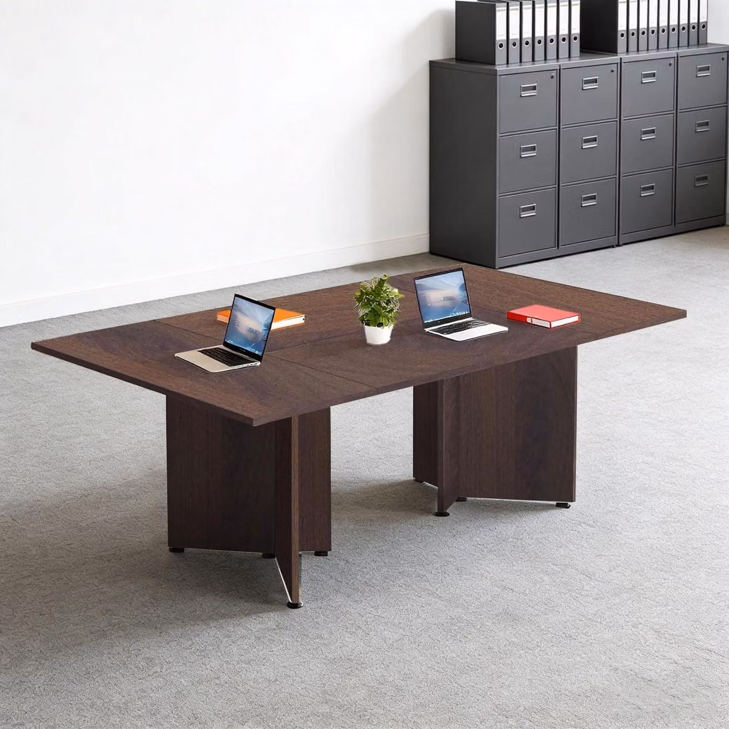 Tavolo da conferenza modulare, espandibile, dimensioni 160x100x74 cm, colore marrone scuro