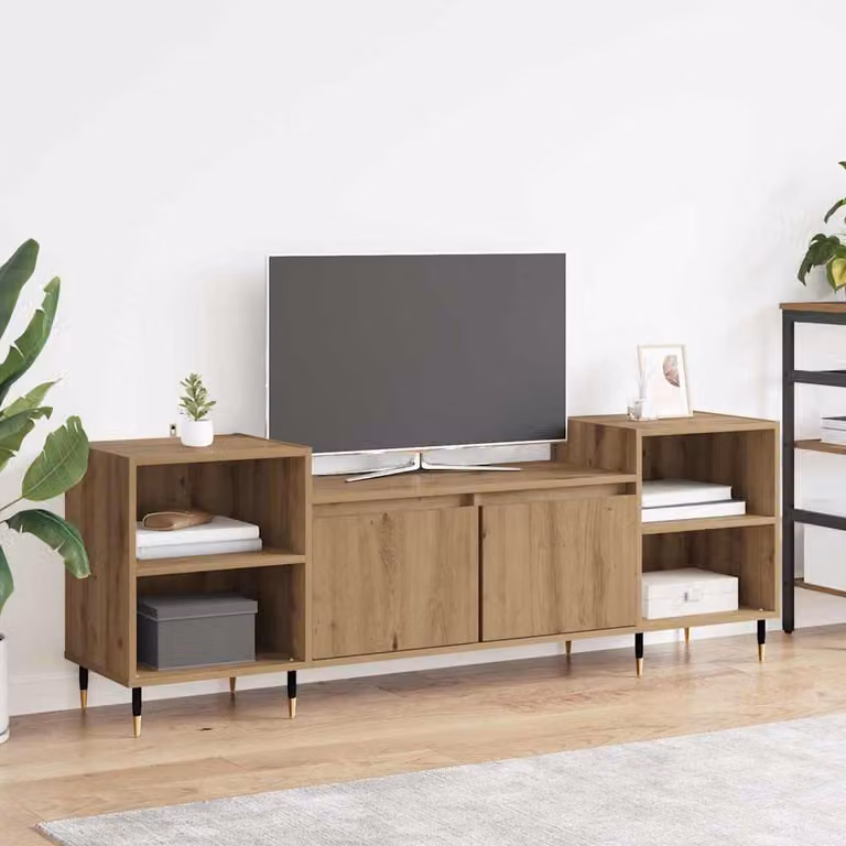 Supporto TV mobile vidaXL in rovere artigianale e metallo, colore marrone, L 160 x P 35 x H 55 cm