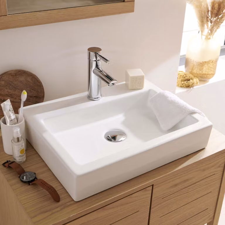 Lavabo da appoggio rettangolare in Vetroceramica bianca PADI 48x38cm