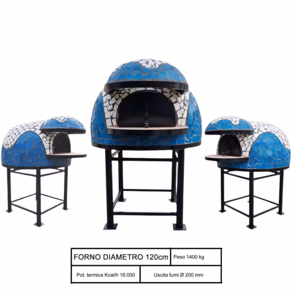 Forno a legna artigianale Wave con base, capienza 5 pizze, bianco e azzurro – 2