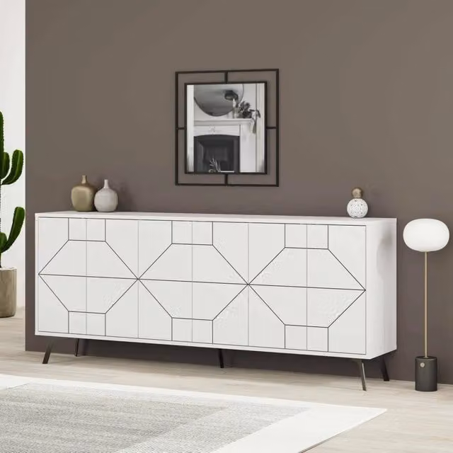 Credenza Africo, Buffet da soggiorno, Madia da salotto, Dispensa da cucina, 184x35h77 cm, Bianco