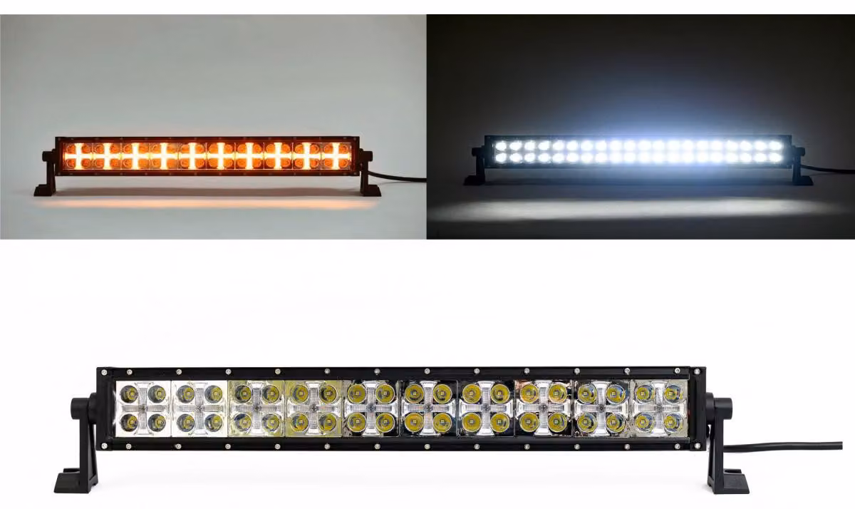 Barra LED da 54 cm, faro a LED, luce bianca e arancione/gialla, lampeggiante, CROSS DRL, 120 W, 12 V/24 V