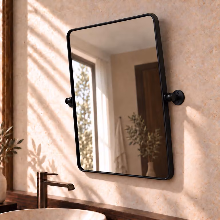 Specchio da parete rettangolare, cornice in alluminio nero, 50x70 cm
