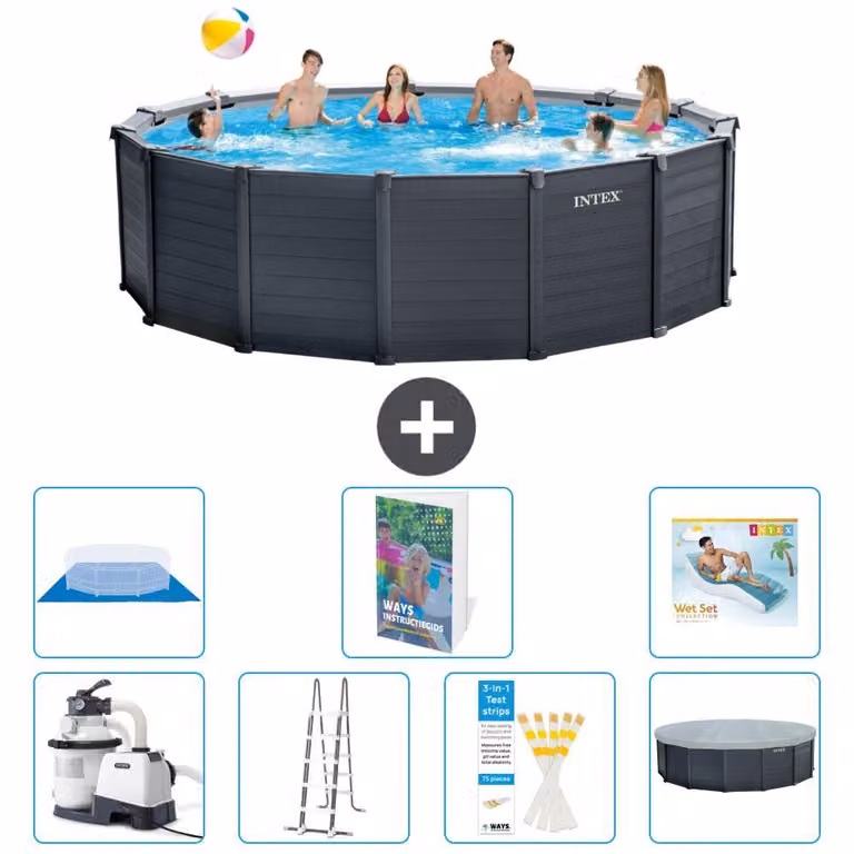 Pannello per piscina in grafite, modello Rund - 478x124 cm - composto da 6 elementi, serie S670