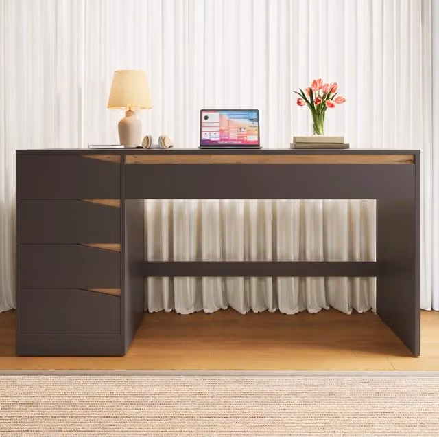 Scrivania moderna MODFU in MDF grigia con piano rettangolare L: 140 cm, P: 50 cm, H: 78 cm