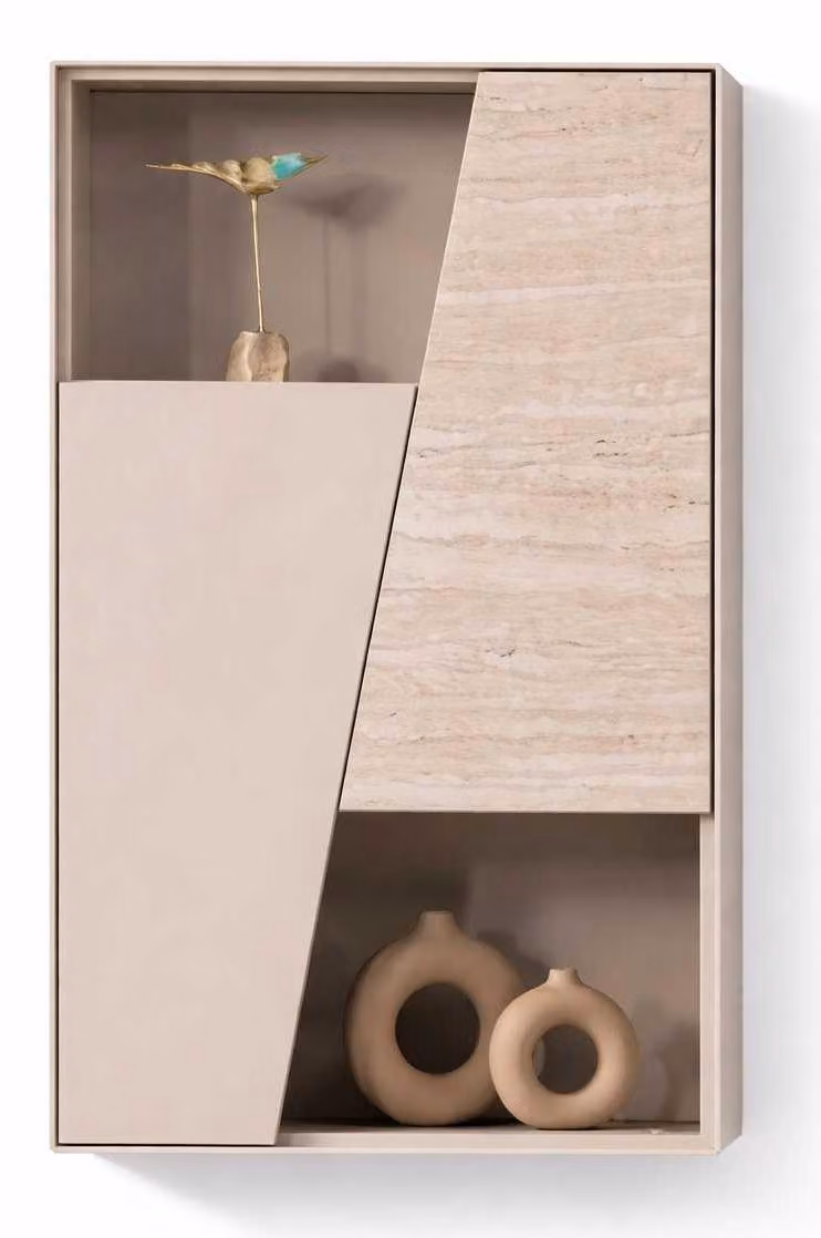 Scaffale in stile moderno, colore beige, nuovo, da sala da pranzo, in legno, quadrato, unico
