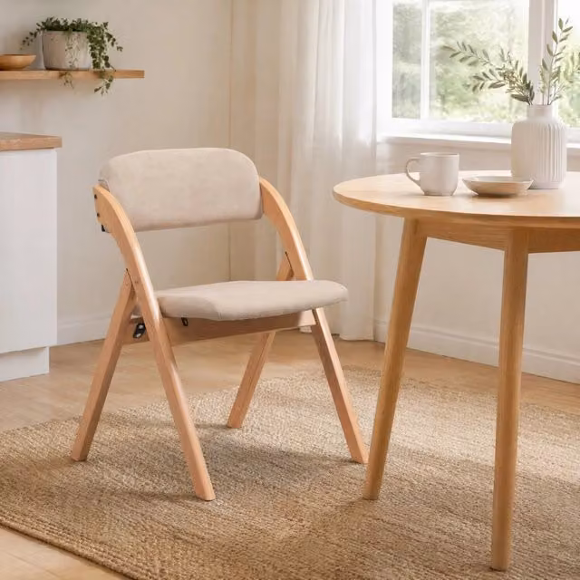 Set 2 sedie pieghevoli ULEVR in legno massello color kaki con seduta imbottita e rivestimento removibile