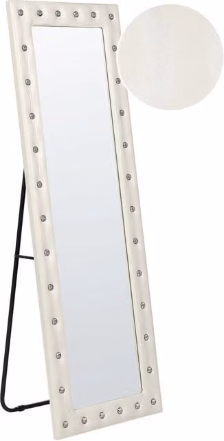 Specchio da pavimento BELIANI con cornice in pelle sintetica bianca e decorazioni glamour, L: 50 cm, H: 150 cm