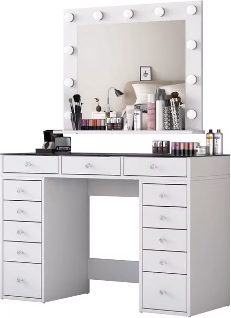 Toeletta con specchio in legno "Baria" - 120 x 44 x 80 cm - Bianco