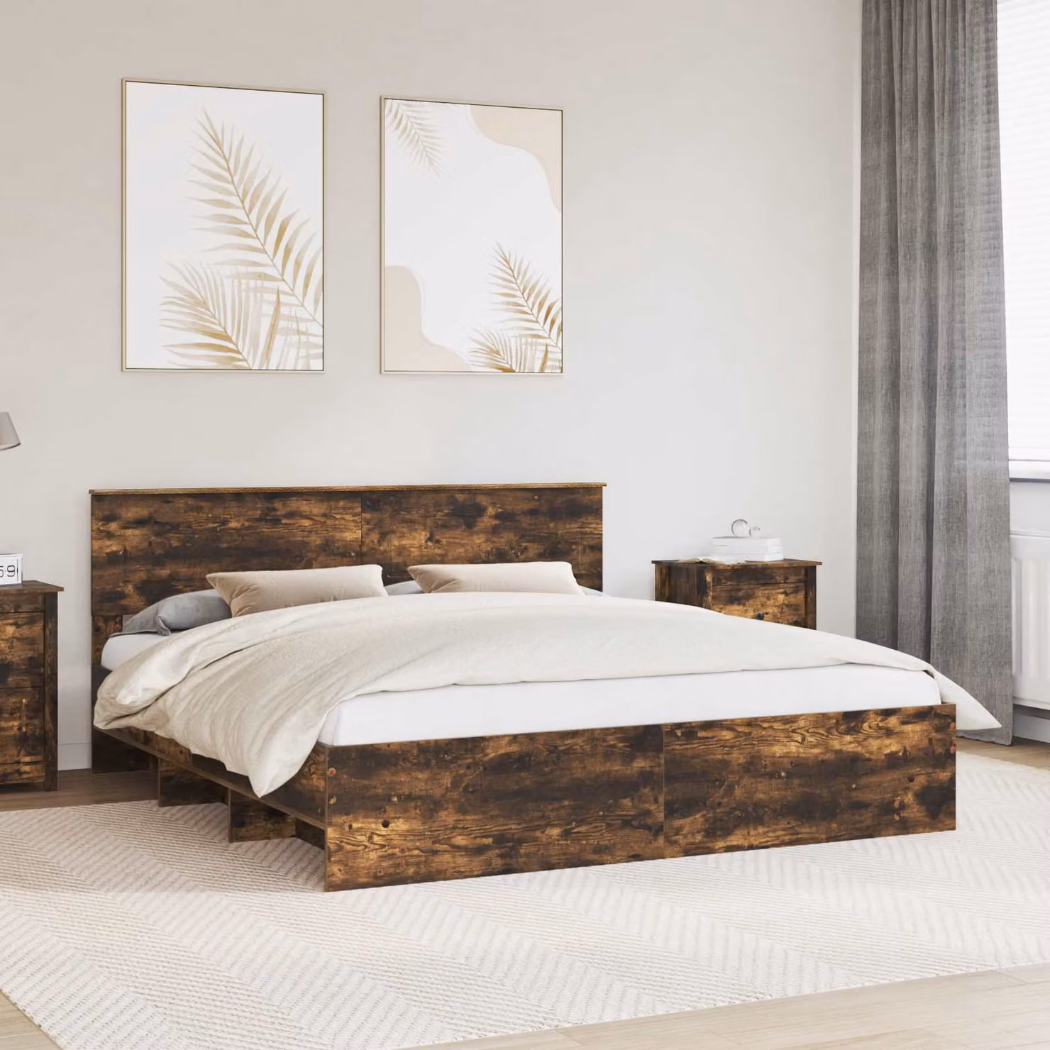 Struttura del letto con testiera vidaXL in rovere fumé marrone L: 180 cm, P: 200 cm, H: 90 cm