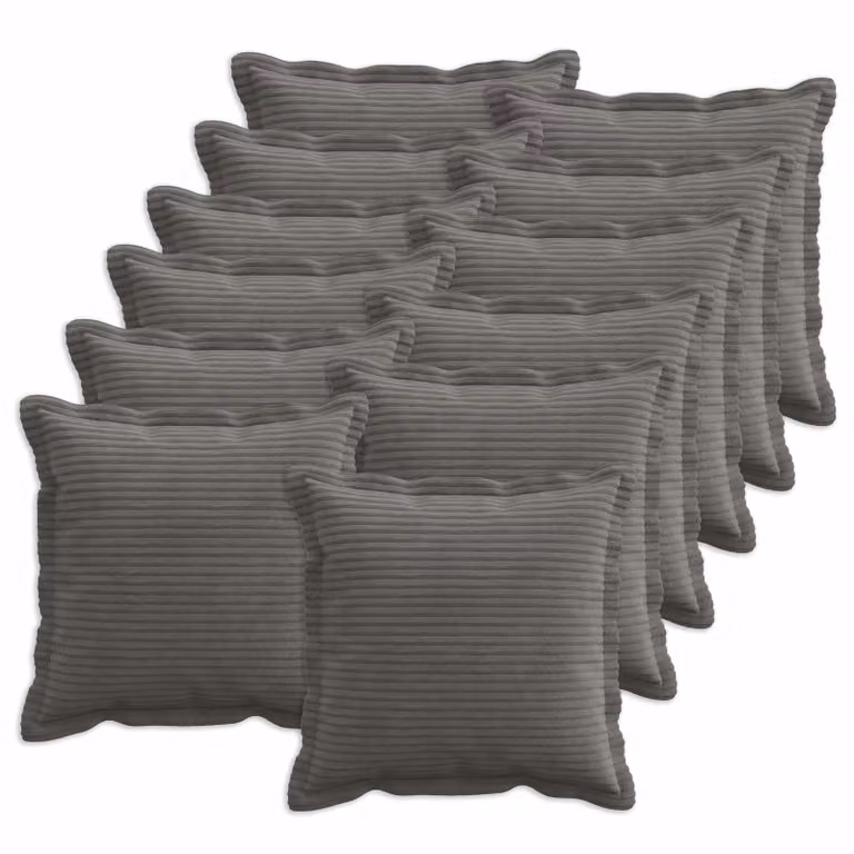 Set di 12 federe vidaXL HOUTEN in velluto a coste, Grigio Scuro, 40 x 40 cm