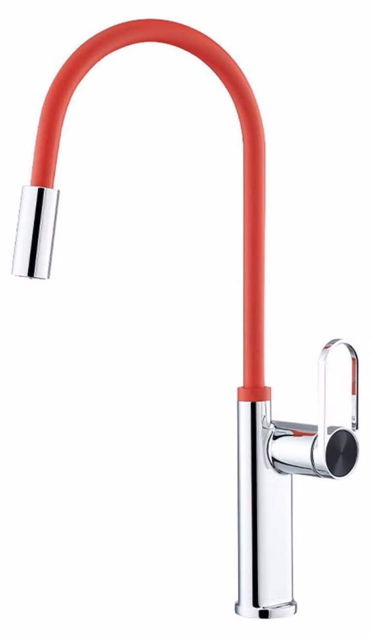 Rubinetto da cucina ad alta pressione, con bocchetta girevole a 360°, miscelatore per acqua calda e fredda, colore rosso