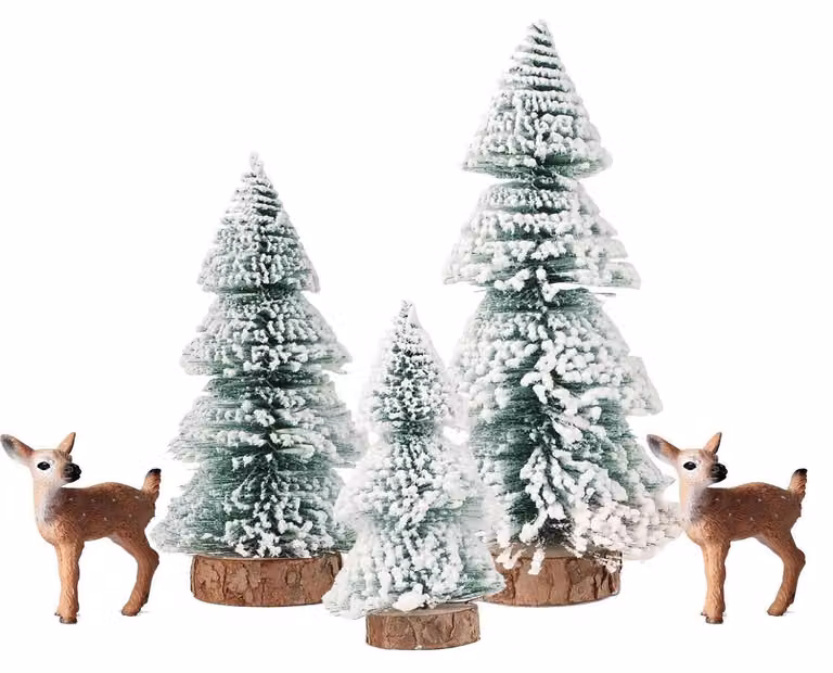 Mini albero di Natale, set di 5 pezzi: abete, renna, realizzati in PVC, metallo e legno, disponibili nelle dimensioni 15/20/25 cm