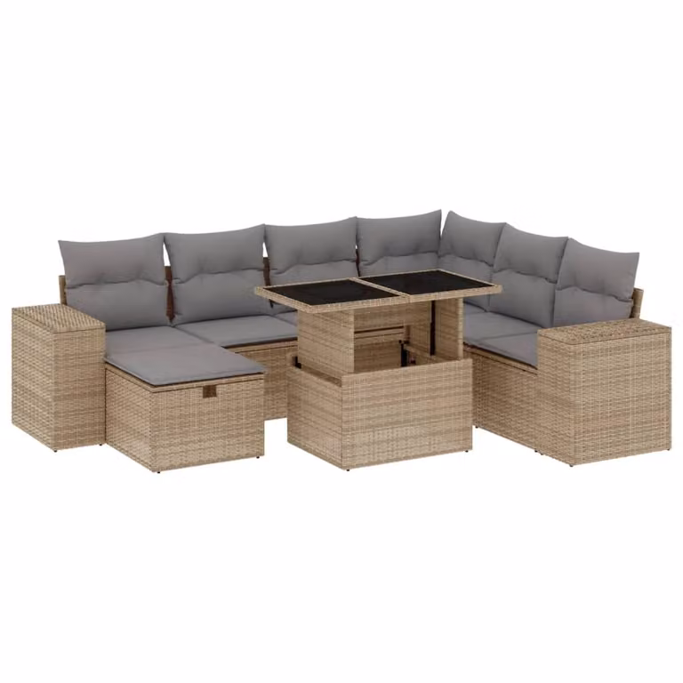 Set Divano da Giardino 8 pz con Cuscini Beige in Polyrattan