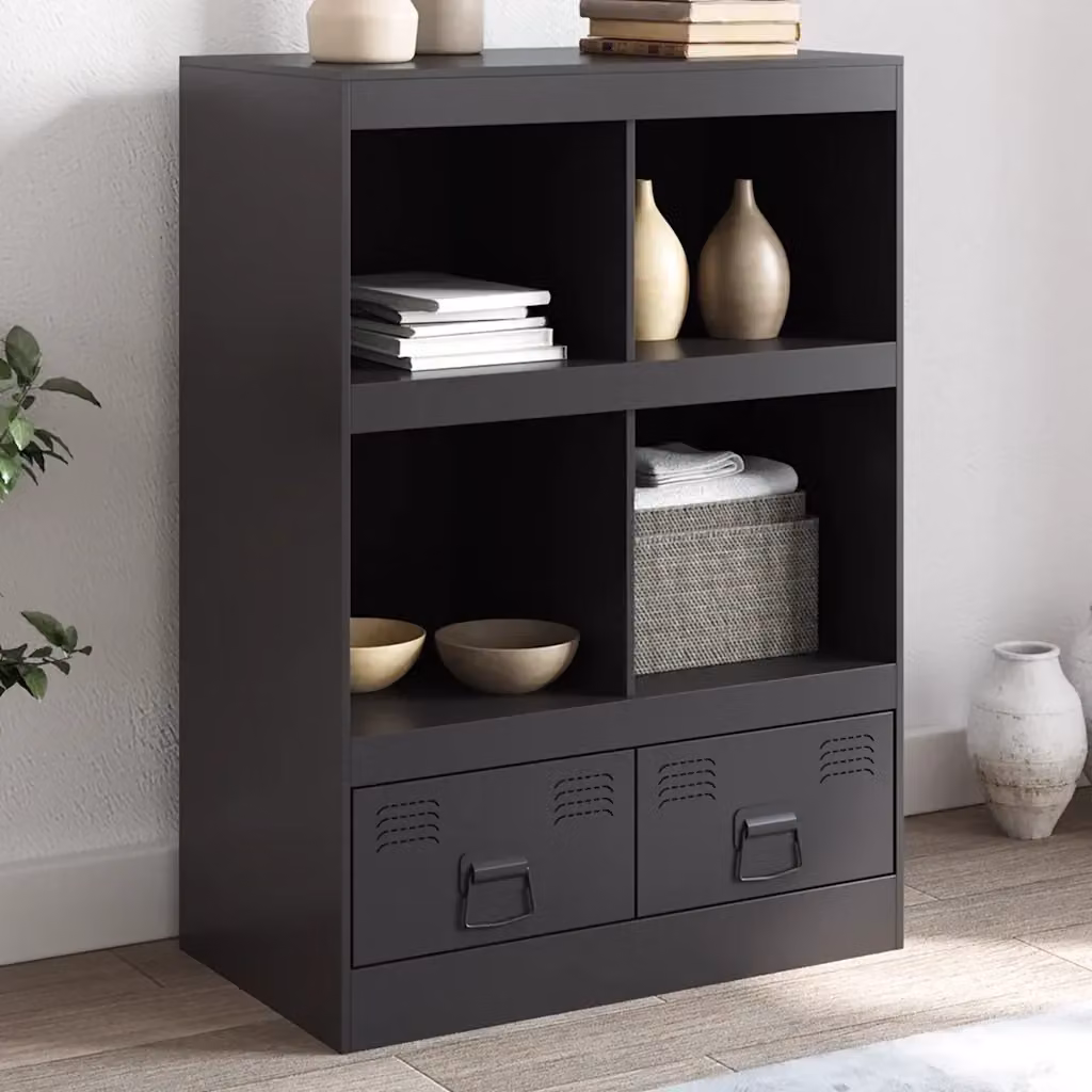 Credenza moderna nera in metallo e MDF per sala da pranzo, L: 67 cm, P: 39 cm, H: 95 cm – 2