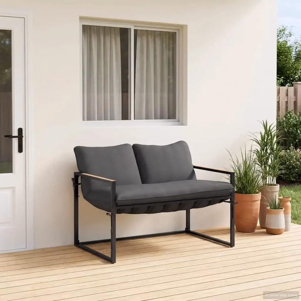 Set Divano da Giardino a 2 Posti Moderno DESIGN IN con Cuscini in Tessuto Outdoor, Struttura in Acciaio Verniciato Nero e Antracite – 2