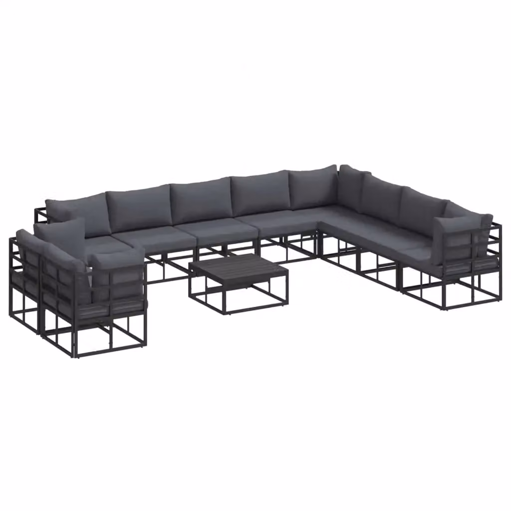 Set Divano da Giardino vidaXL 11 Pezzi a Forma di L in Alluminio Verniciato Nero con Cuscini Imbottiti e Rivestimenti Rimovibili – 2