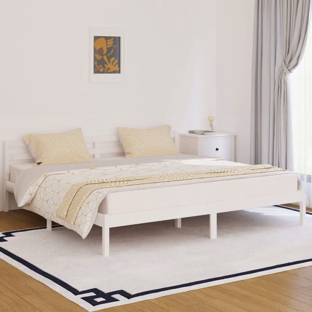 The Living Store Letto in legno massiccio di pino 200x200 cm bianco