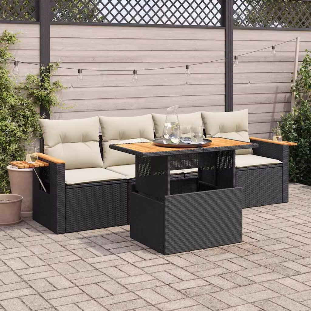 Maison Exclusive - Set Divani da Giardino 5 pz con Cuscini Nero Polyrattan Acacia