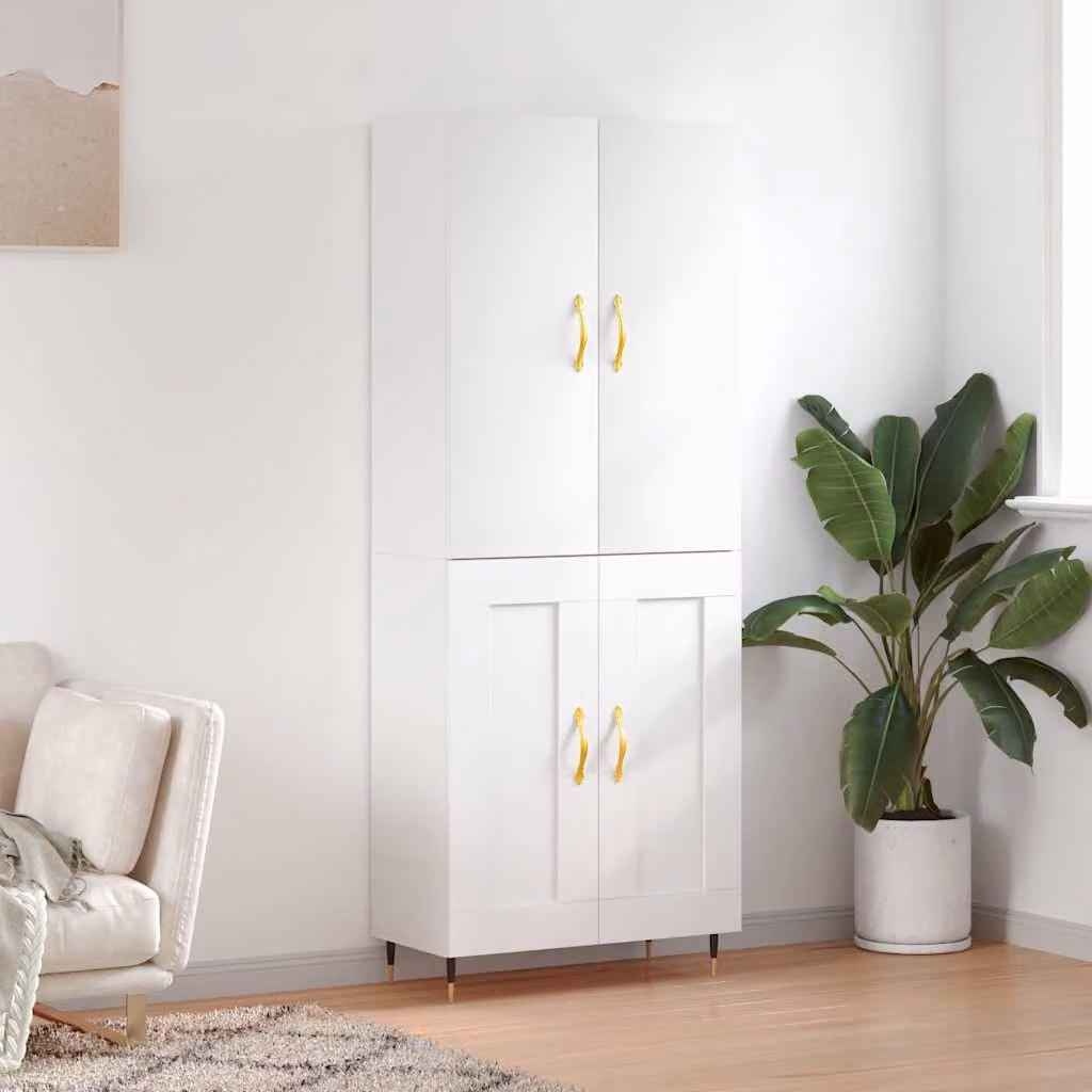 Credenza moderna vidaXL bianca in legno e metallo, sospesa, L: 69,5 cm, P: 34,0 cm, H: 180,0 cm
