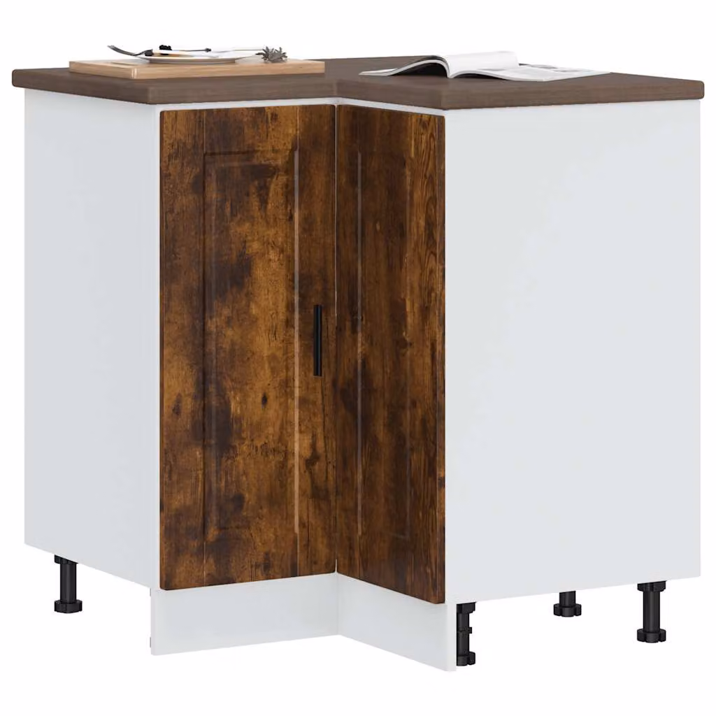 Base ad angolo per cucina moderna vidaXL in legno e MDF, colore bianco e marrone, L/P/H: 75,5 x 81,5 x 75,5 cm