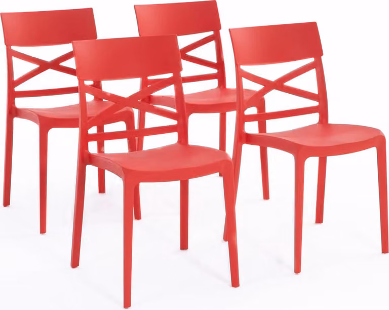 set di 4 sedie impilabili in polipropilene con fibra di vetro per uso esterno e giardino, bar e ristorante, cucina design moderno - MARTINA - Rosso