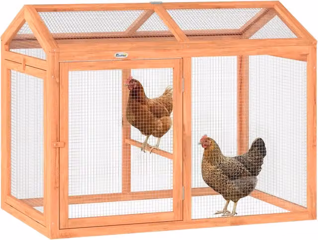 Pollaiolo per galline Zephmum con trespolo e doppia porta in legno e metallo, Arancione, H 84 x L 104 x P 70,5 cm