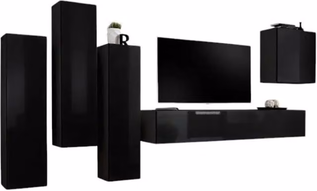 Set mobili salotto SWITCH III – Nero lucido – Mobile TV e contenitori sospesi design