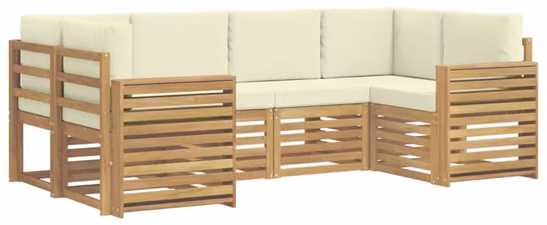 Set di divani da esterno, 6 pezzi, bianco e crema