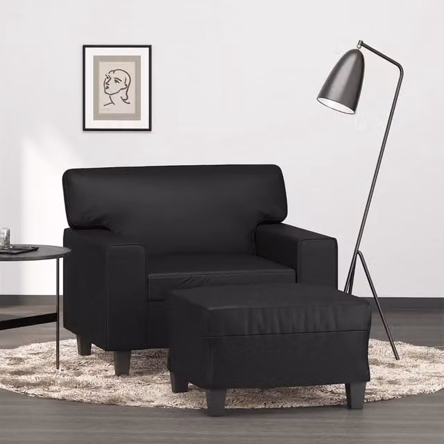 Divano Sedia-Poltrona con Poggiapiedi Nero 60 cm in Similpelle 742870