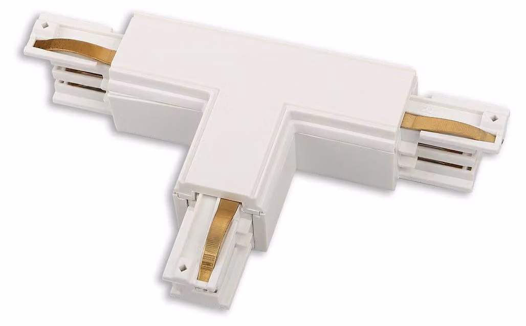 Connettore a "T" sinistro, modello TRACK, colore bianco, marca DOBAC, codice MHT1-T/L-WH, serie MaxLight