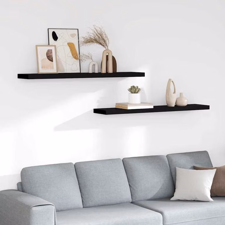 Set di 2 Scaffali da Parete vidaXL in MDF e Metallo, Neri, L 120 cm x P 23,5 cm x H 3,8 cm