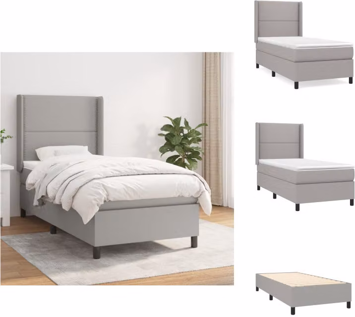 vidaXL Letto a molle con materasso grigio chiaro 100x200 cm in tessuto - Letti & strutture letto