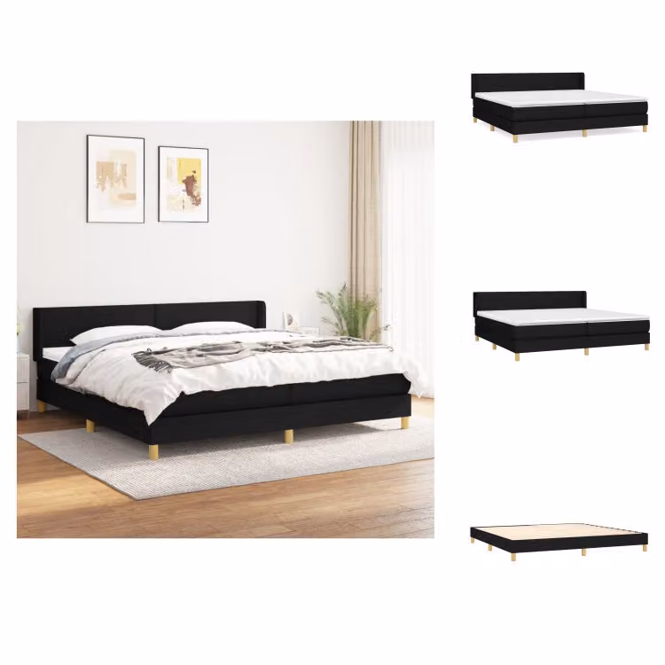 vidaXL Letto a molle con materasso nero 200x200 cm in tessuto - Letti e strutture letto
