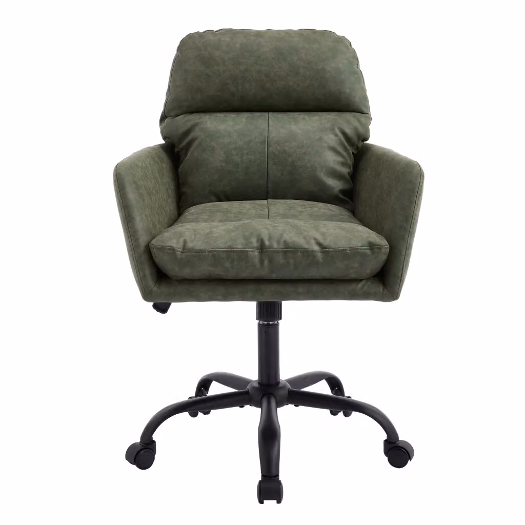 Sedia da ufficio ergonomica verde con seduta in similpelle e struttura in metallo L 62 cm, P 33 cm, H 57 cm – 2