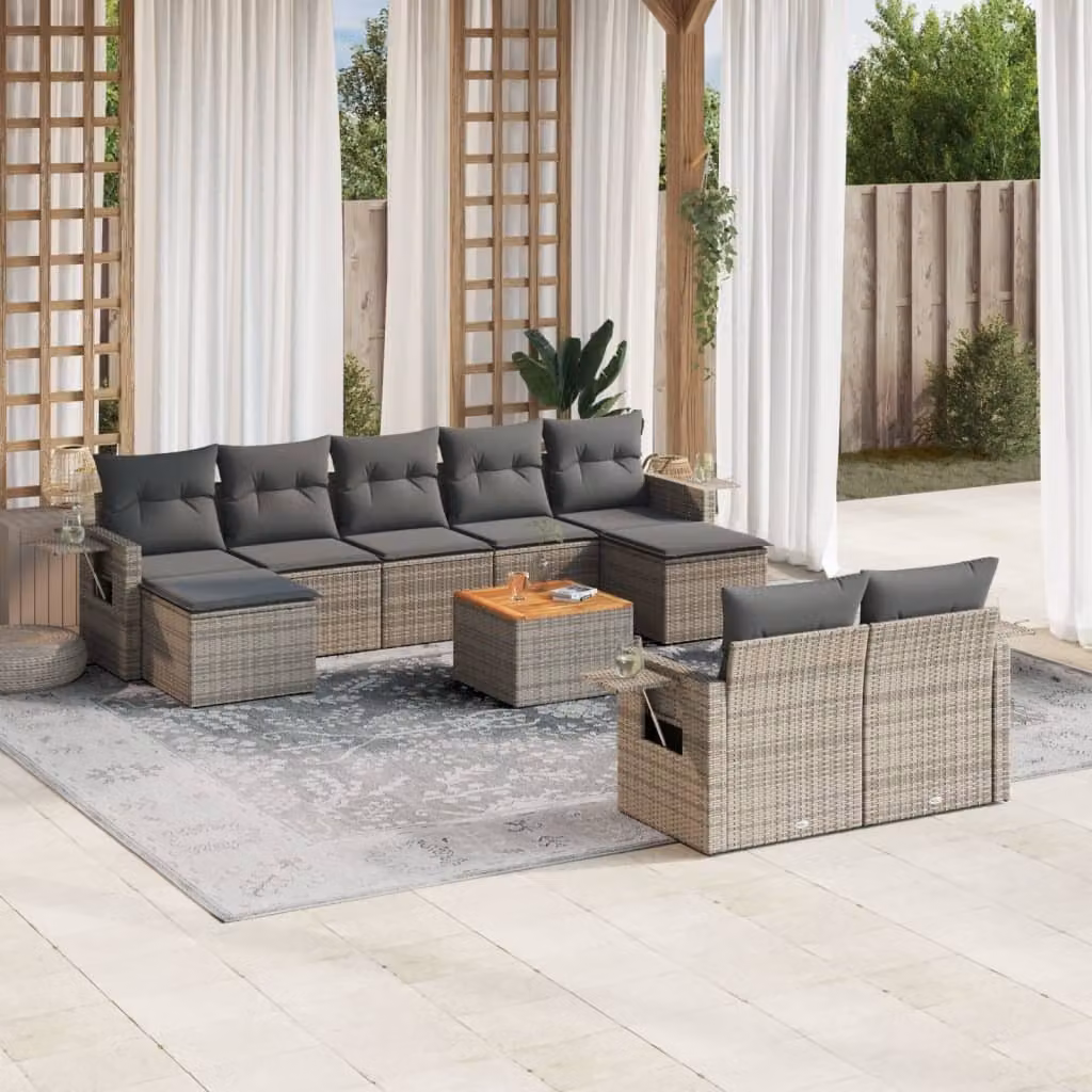 Maison Exclusive - Set Divano da Giardino 10 pz con Cuscini Grigio in Polyrattan