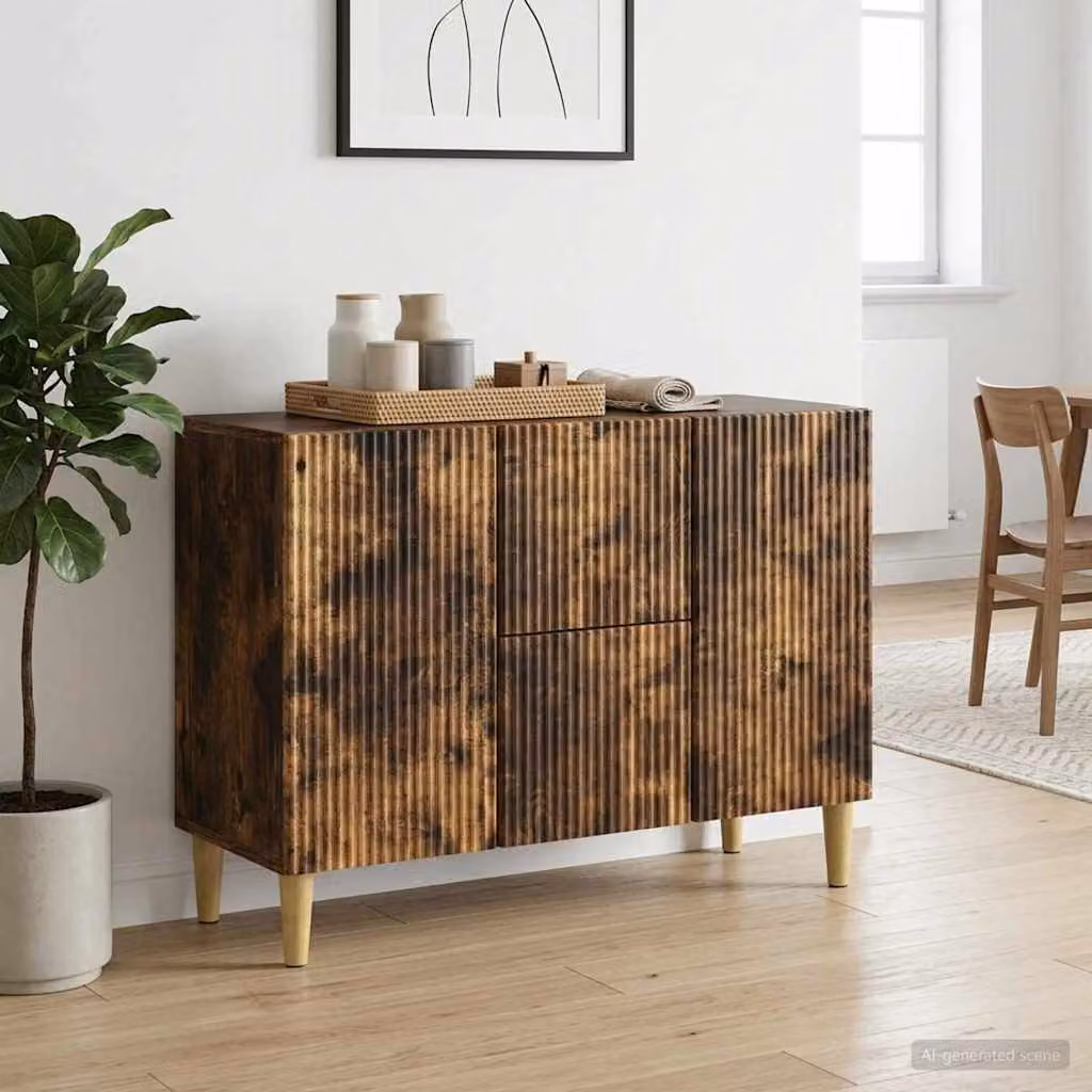 Credenza moderna vidaXL in legno ingegnerizzato color rovere fumo L: 89 cm, P: 34,5 cm, H: 60 cm