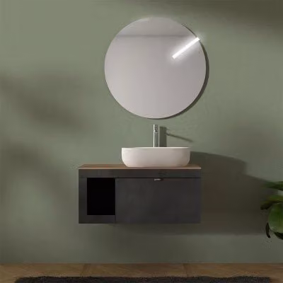 Mobile bagno sospeso Maya con top effetto legno rovere, colore grigio lava e marrone, L: 80 cm, P: 50 cm, H: 41 cm